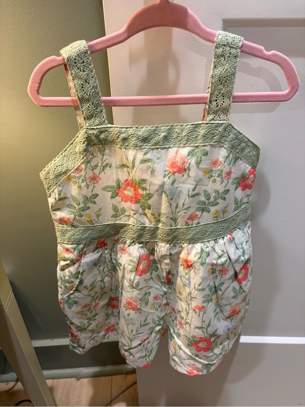 Janie and Jack White Floral Shorts with Coral-Pink Flowers and Green Trim